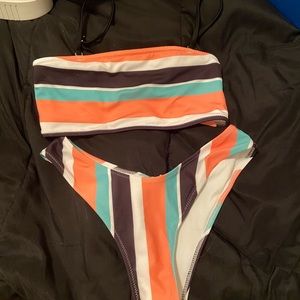 Striped High Waist Bikini